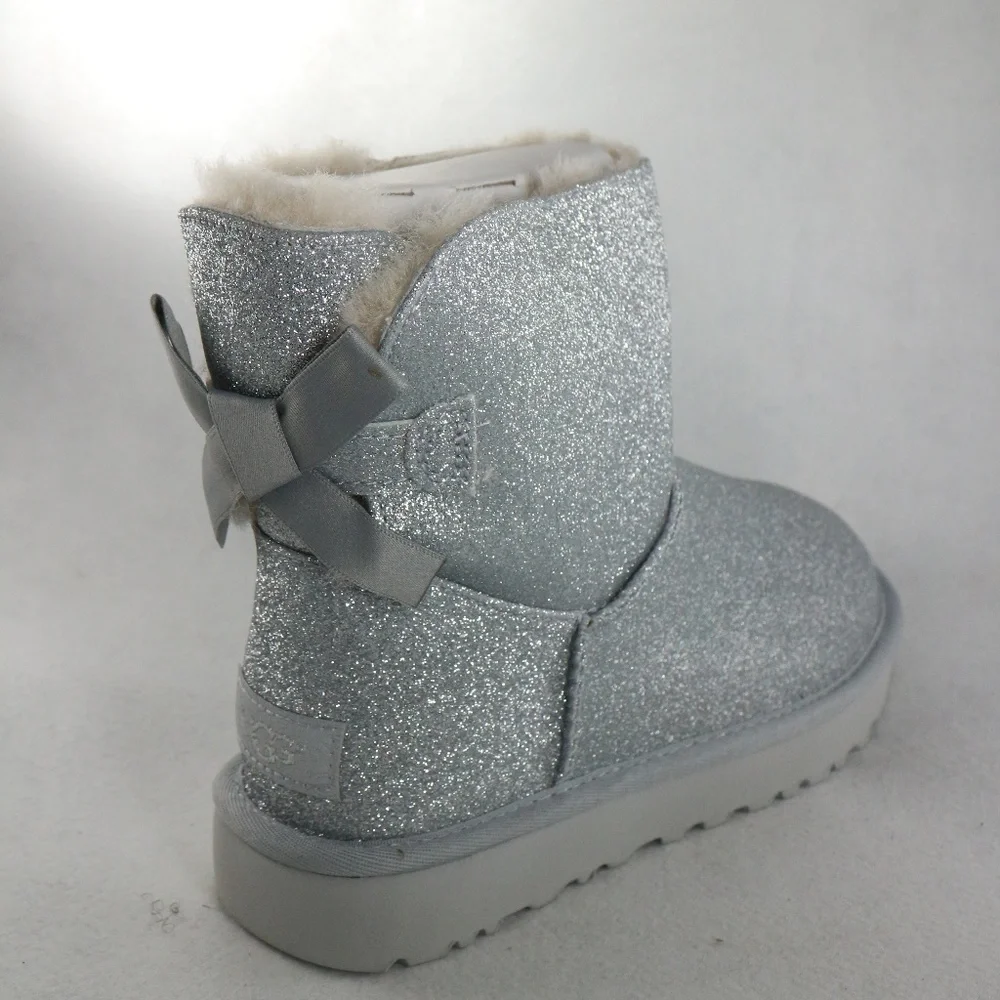 UGG Womens Mini Bailey Bow Silver Sparkle PAIR Boots NEW Sz 6 - Picture 3 of 8